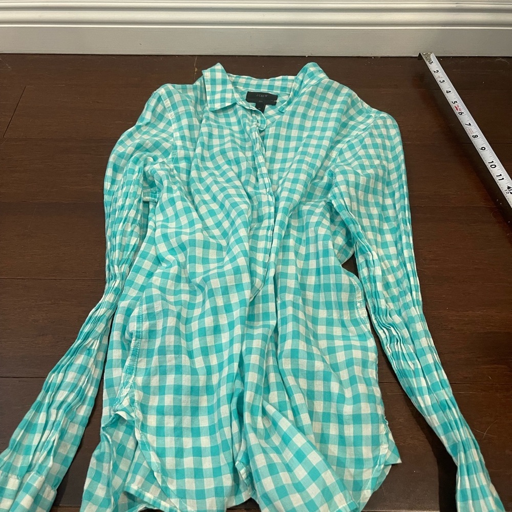 guc j crew boy Turquoise Gingham Button-Up Shirt 12
